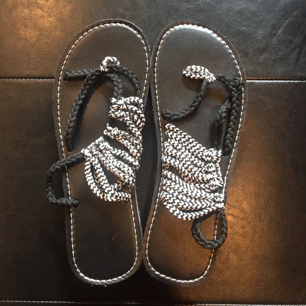 Black and White Braided Sandals